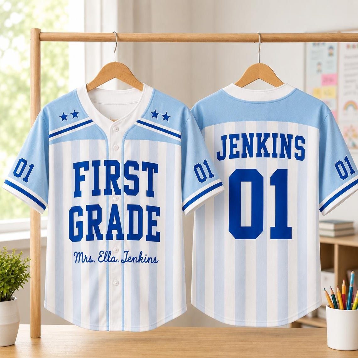 Personalized Custom Name Number, First Grade Teacher Jersey Shirt, Back To School Gift TH10 170509