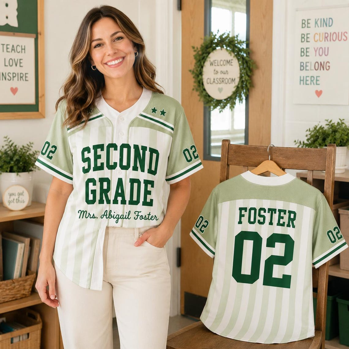Personalized Custom Name Number, First Grade Teacher Jersey Shirt, Back To School Gift TH10 170509