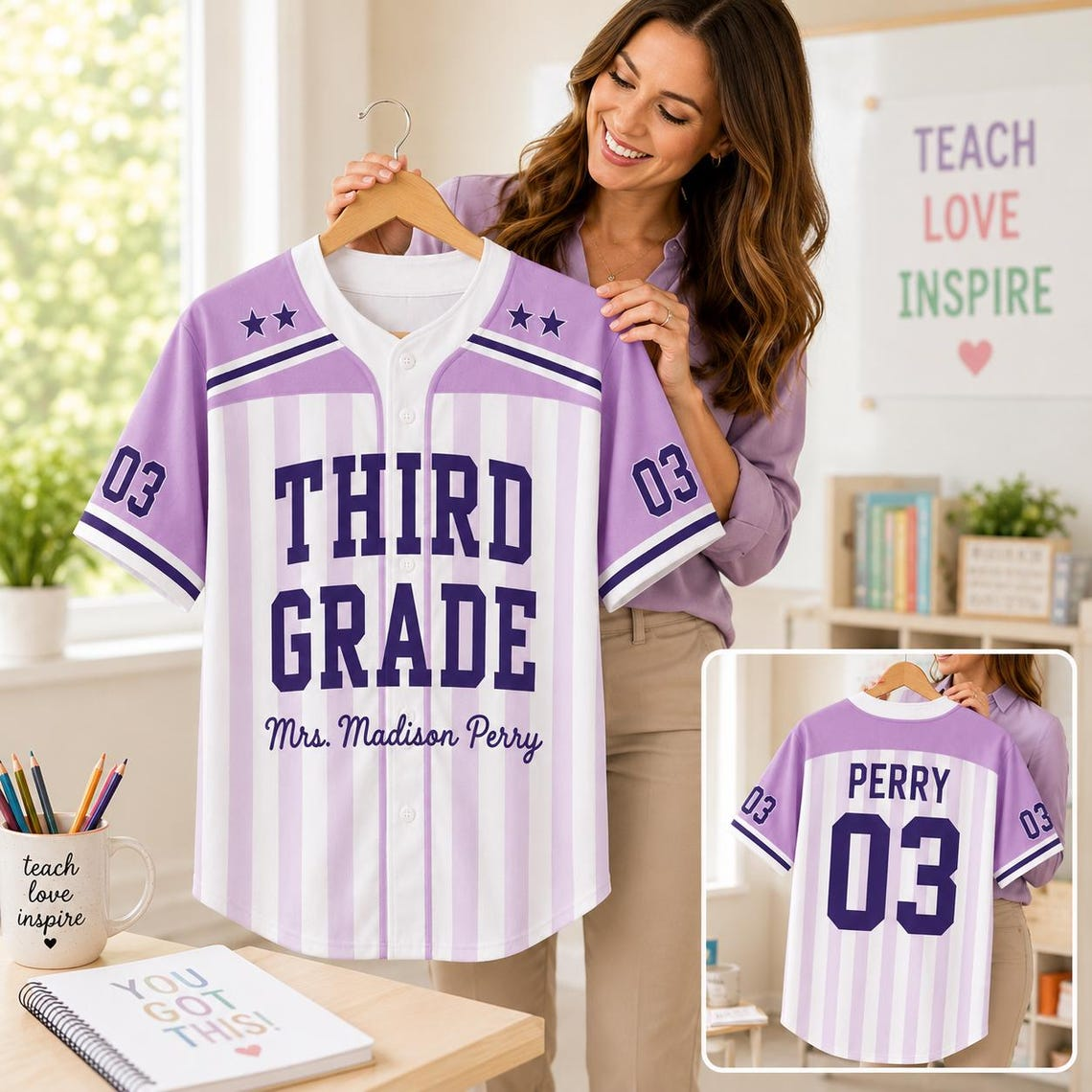 Personalized Custom Name Number, First Grade Teacher Jersey Shirt, Back To School Gift TH10 170509