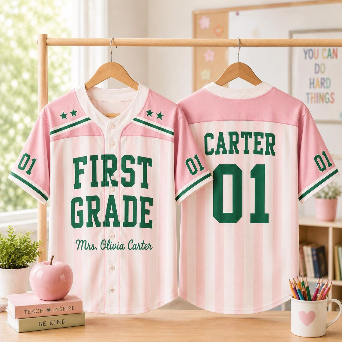 Personalized Custom Name Number, First Grade Teacher Jersey Shirt, Back To School Gift TH10 170509