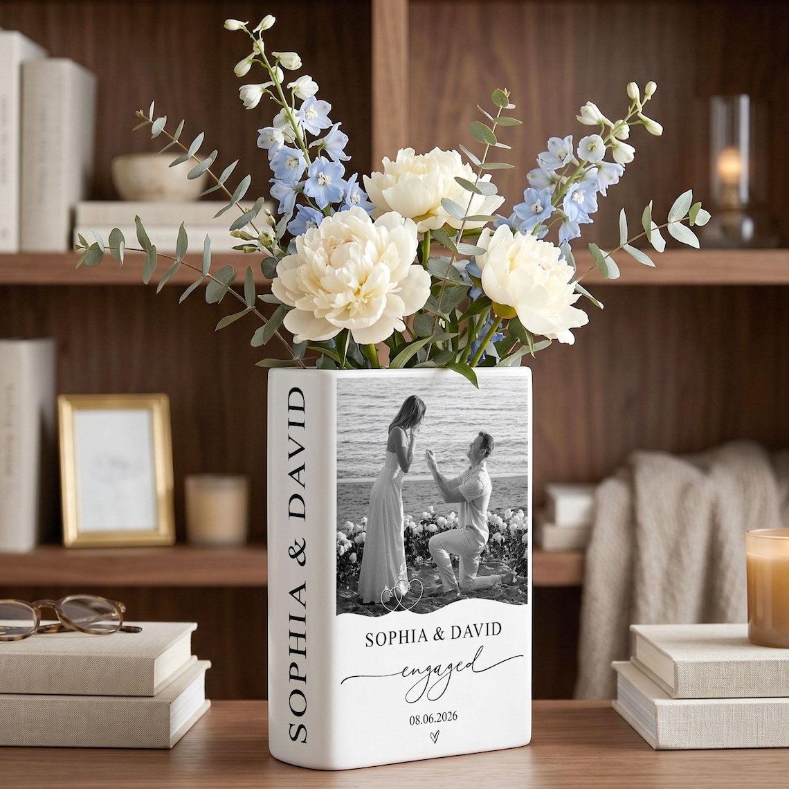 Custom Photo Engaged Day - Personalized Book Vase For Wedding TH10 170811