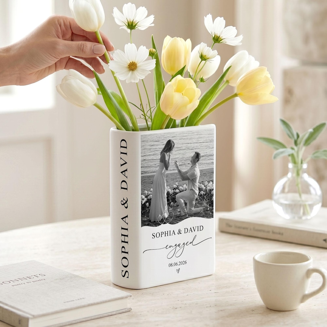 Custom Photo Engaged Day - Personalized Book Vase For Wedding TH10 170811