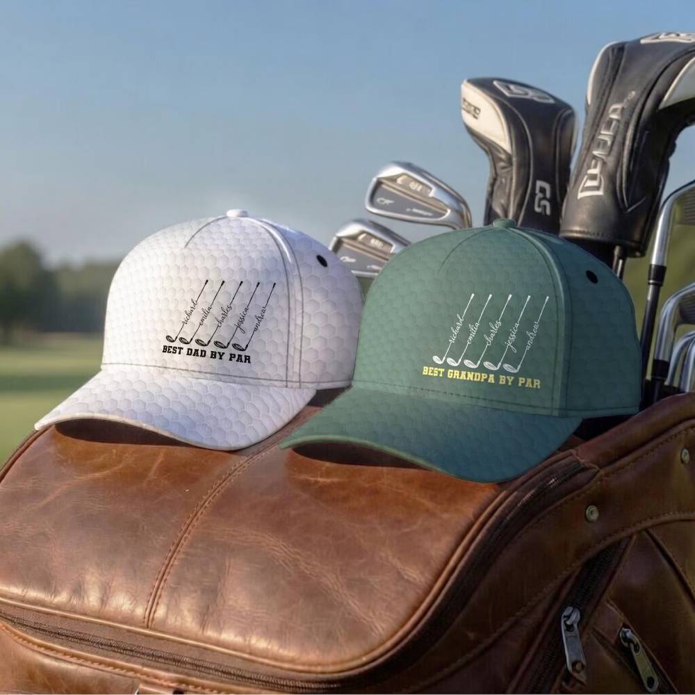 Personalized Best Dad Grandpa By Par Golf Clubs Classic Cap - Grandpa Fathers Day Gift, Papa Name Golfing Gear, Husband Anniversary Keepsake HO82 902310