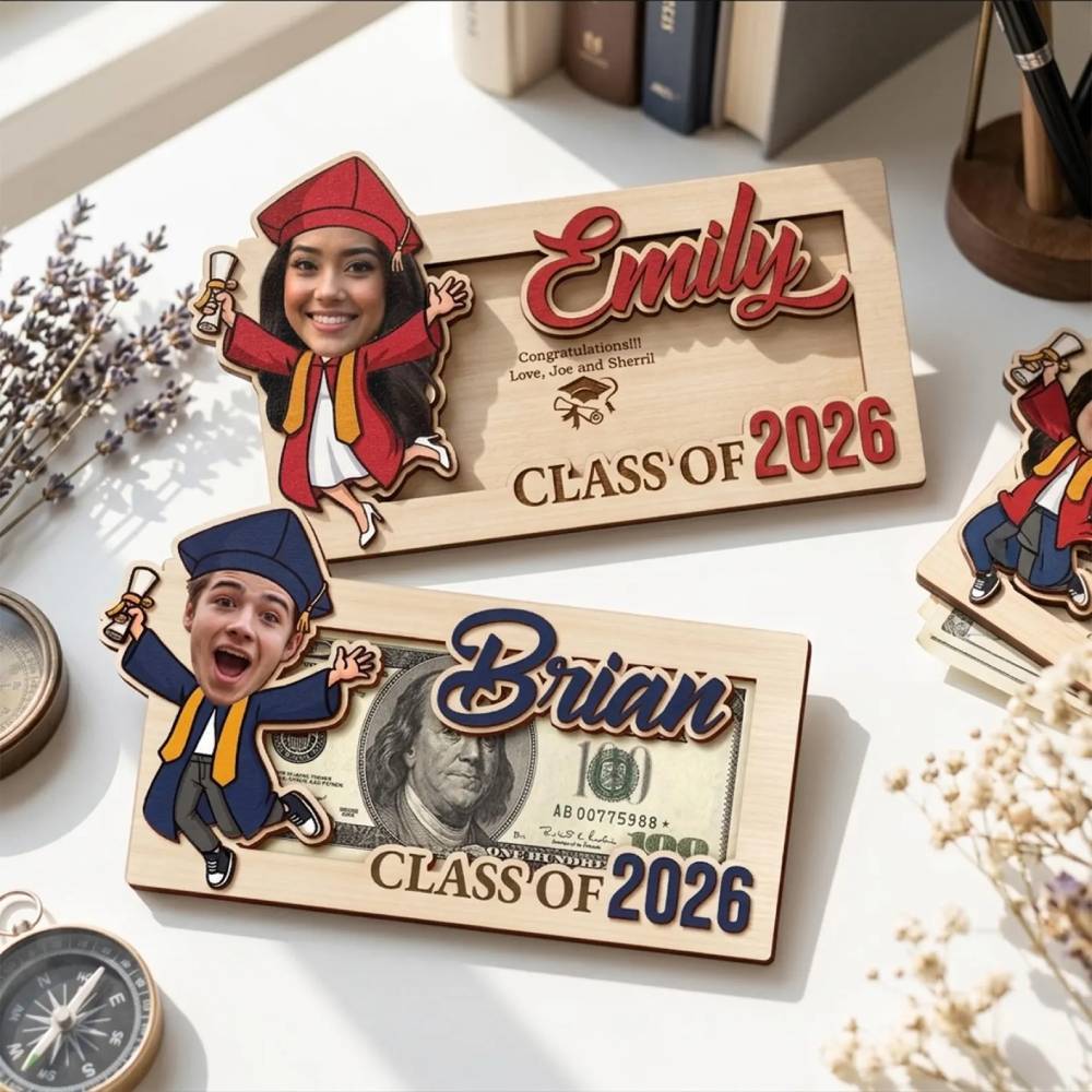 Custom Photo Class Of 2026 Graduation Wood Money Holder, Senior Grad Keepsake HO82 902478