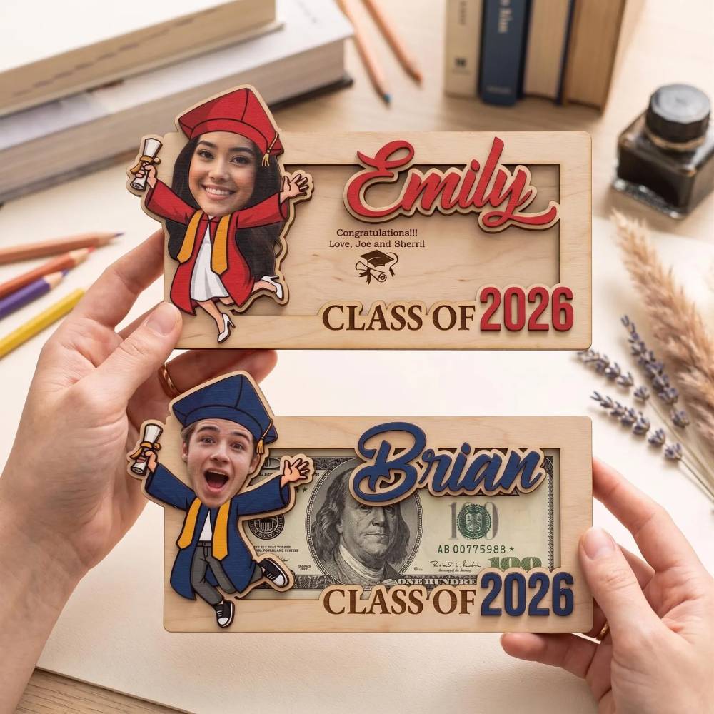 Custom Photo Class Of 2026 Graduation Wood Money Holder, Senior Grad Keepsake HO82 902478