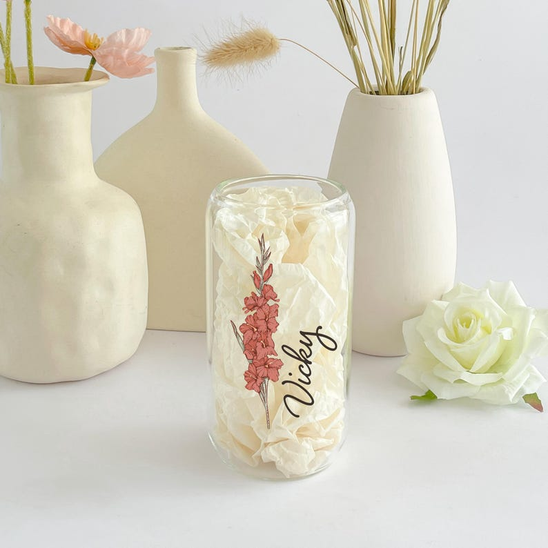Personalized Birth Flower With Name Glass Can With Lid TH10 896879