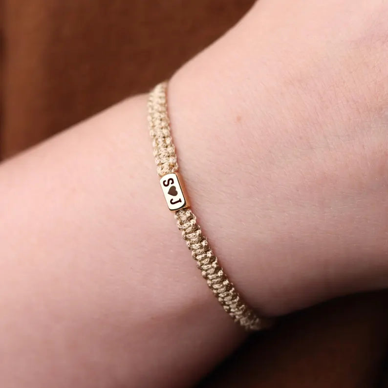 Custom 2 Pieces Initials Engraved Bracelet With Heart, Matching Jewelry For Couples HO82 901172
