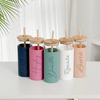 Personalized Birth Flower Name Glass Can With Lid Silicone Sleeve TH10 896881