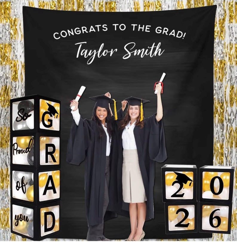 2026 Graduation Party Decoration Black Balloon Boxes with Letters 2026 Grad & So Proud of You and 20 Balloons TH10 898637