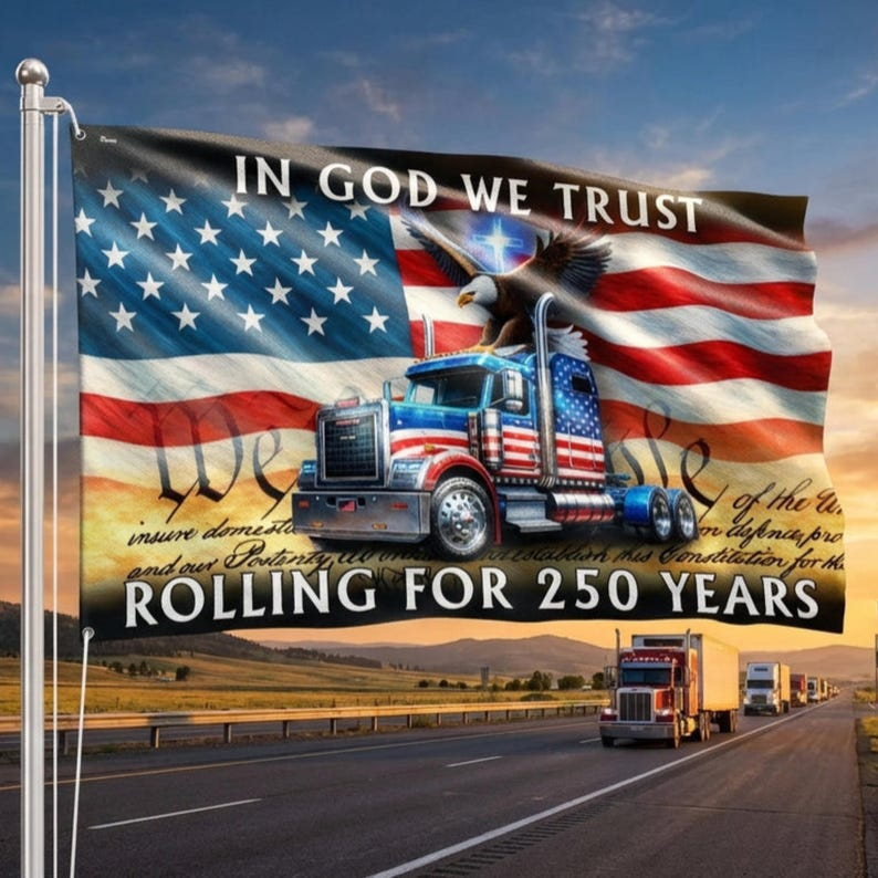 250 Years Rolling American Flag, Truck Driver Christ Gift, 1776-2026 Patriotic Semiquincentennial Decor TH10 169789