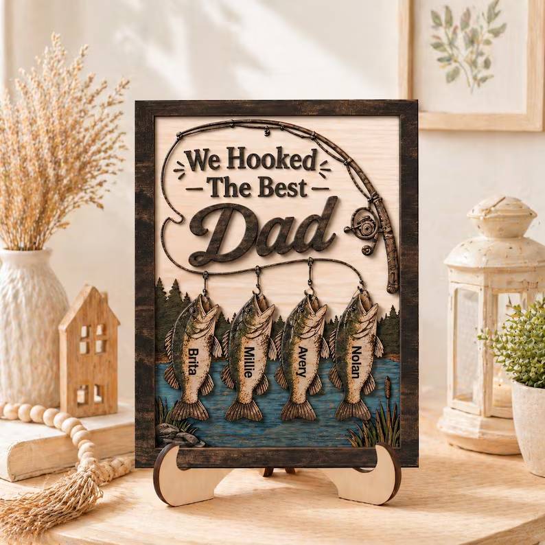 Personalized We Hooked The Best Dad 2-Layered Wooden Plaque - Father's Day Gift, Fishing Dad Gift HO82 902552