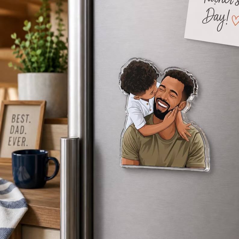 Personalized Portrait From Photo Dad And Kids Acrylic Fridge Magnet For Father's Day HO82 902572