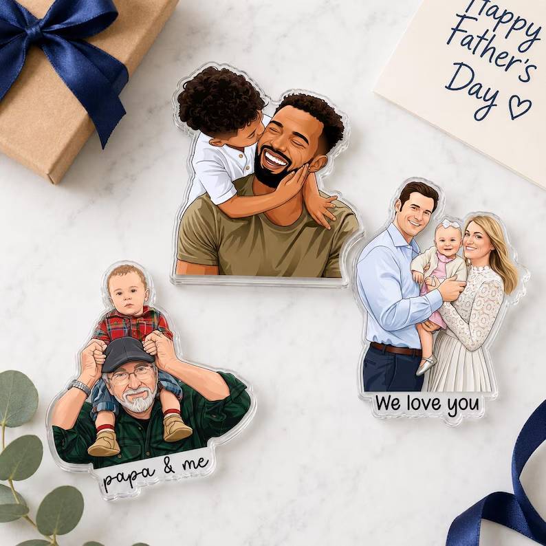 Personalized Portrait From Photo Dad And Kids Acrylic Fridge Magnet For Father's Day HO82 902572