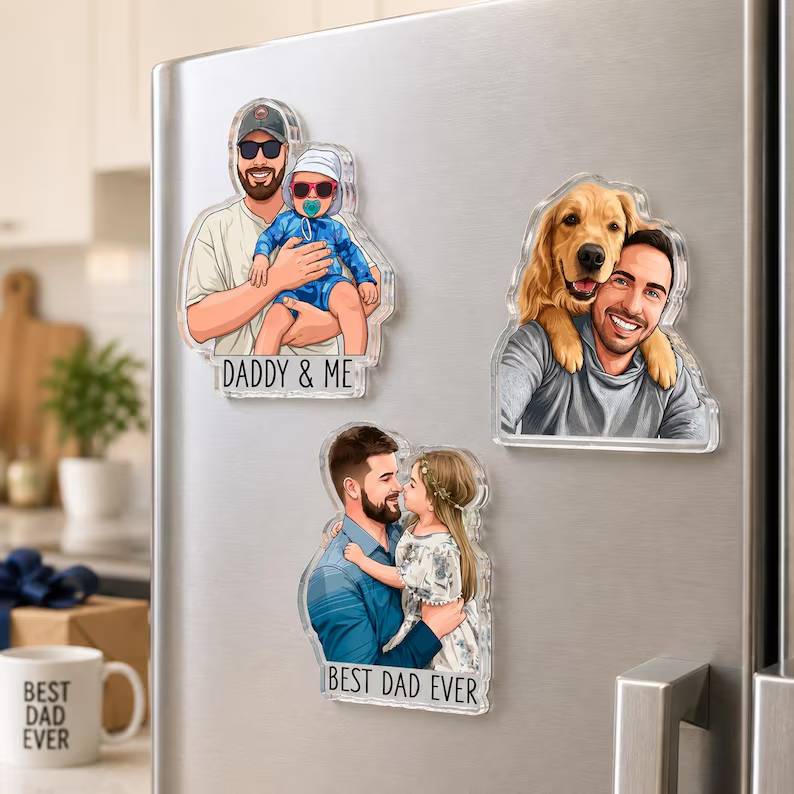 Personalized Portrait From Photo Dad And Kids Acrylic Fridge Magnet For Father's Day HO82 902572