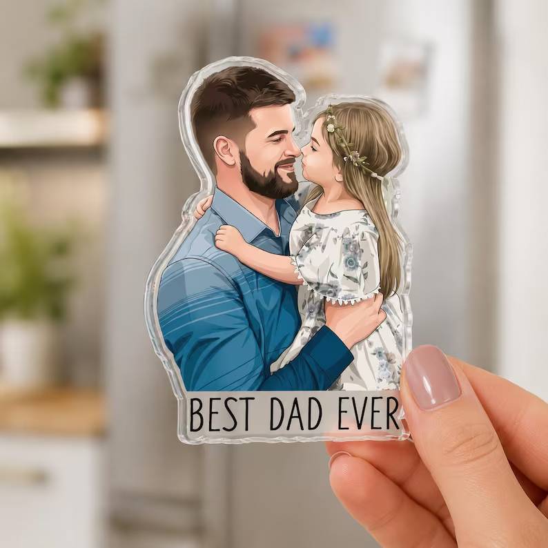 Personalized Portrait From Photo Dad And Kids Acrylic Fridge Magnet For Father's Day HO82 902572