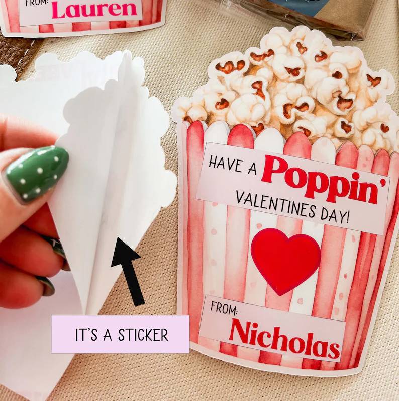 Custom Name Valentine Popcorn Sticker, Gift For Couple, Valentine's Day HO82 901174