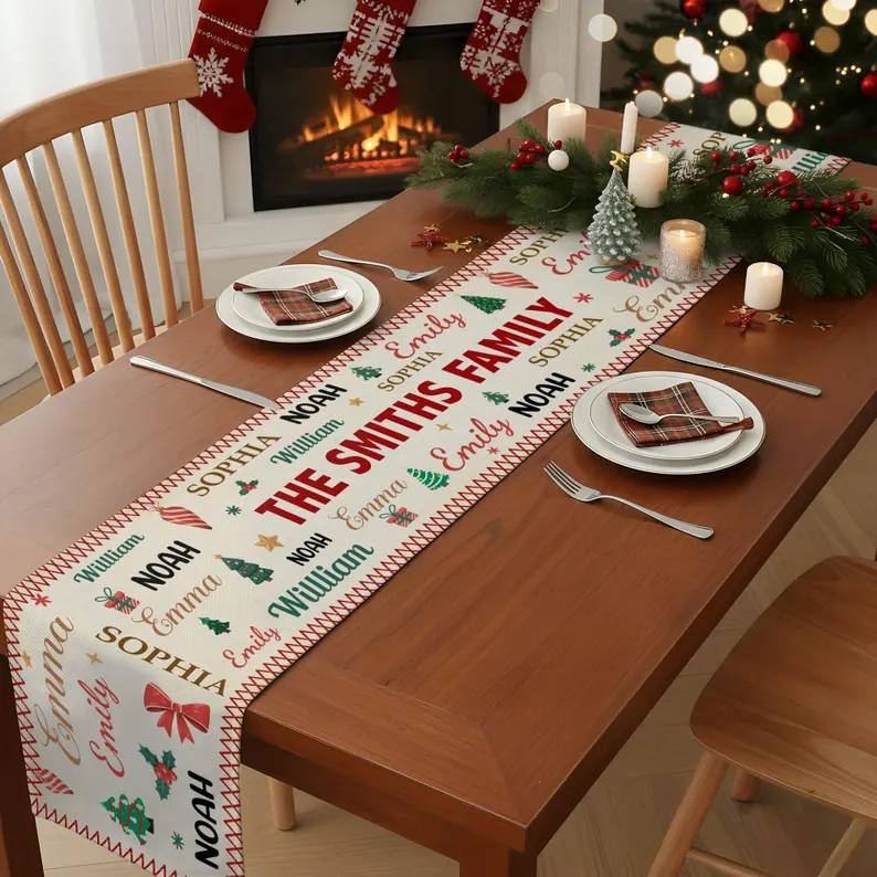 Personalized Family Name Christmas Table Runner - Holiday Decoration Gift HO82 903564