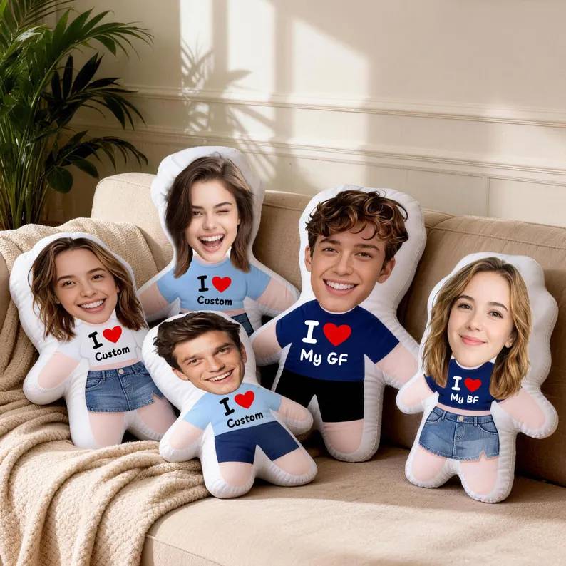 Custom Face Photo with I Love You Couple Shaped Pillow HO82 902974