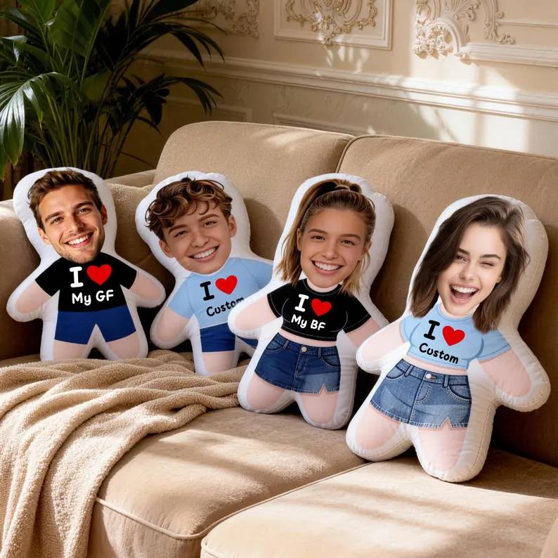 Custom Face Photo with I Love You Couple Shaped Pillow HO82 902974