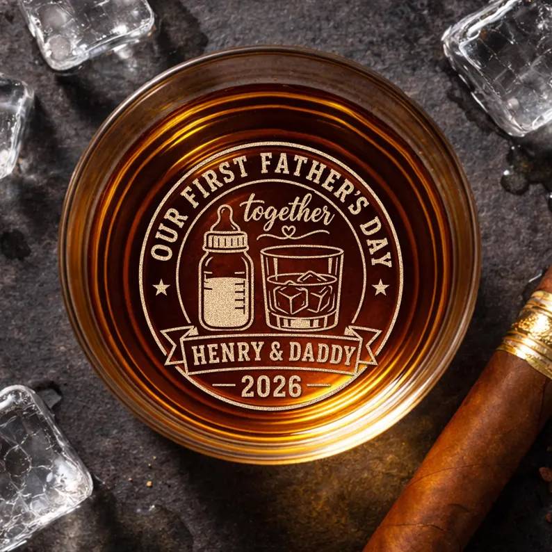 Personalized First Father's Day Engraved Whiskey Glass, New Dad Gift, Newborn Gift, Unique Father's Day HO82 902546