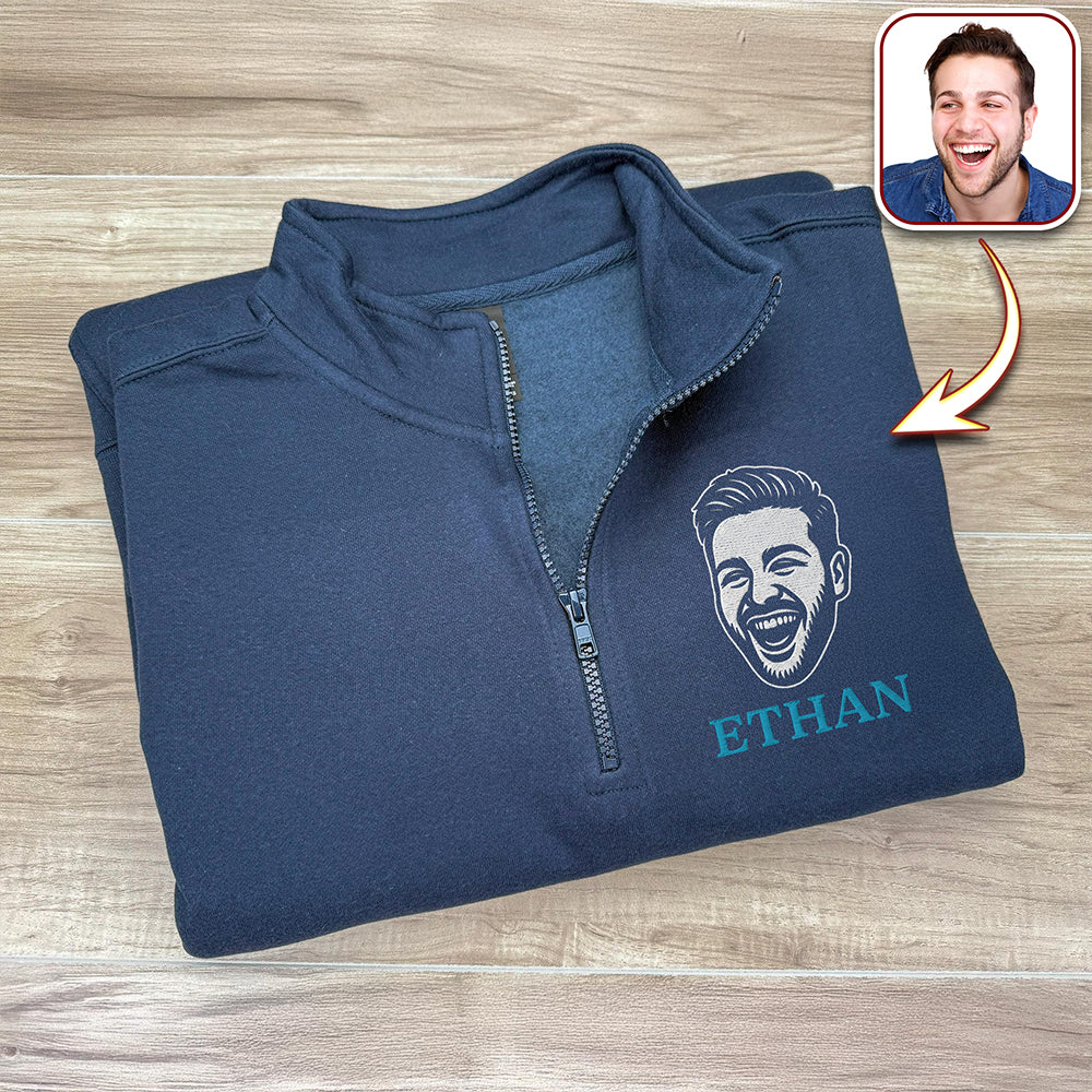 Custom Face Personalized Embroidered Golf Quarter Zip Sweater, Unique Golf Enthusiast Gift, Golfers and Coaches Gift HA75 898630