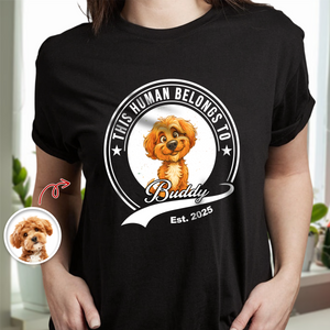 Custom Photo This Human Belongs To Dog Cat With Funny Caricature Style Dark Shirt HO82 894504