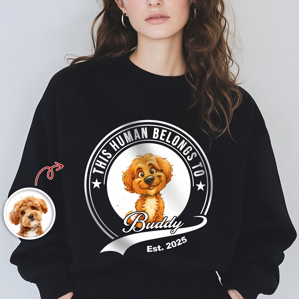 Custom Photo This Human Belongs To Dog Cat With Funny Caricature Style Dark Shirt HO82 894504