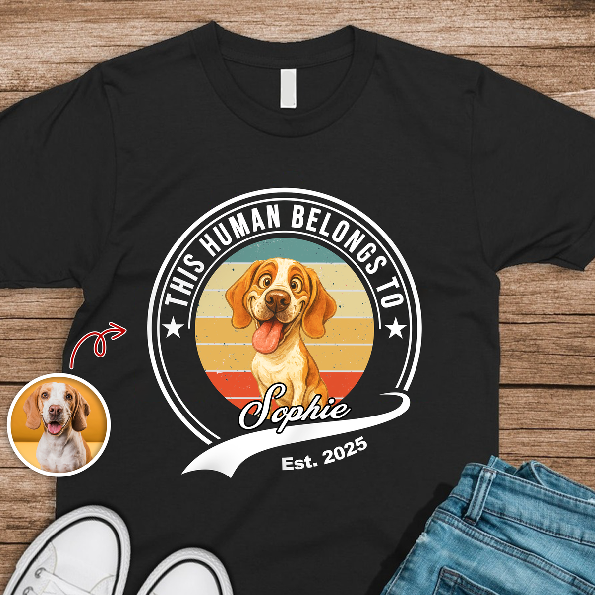 Custom Photo This Human Belongs To Dog Cat With Funny Caricature Style Dark Shirt HO82 894504