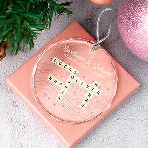 Brothers & Sisters Forever Linked Together Crossword Puzzle Art Personalized Glass Ornament HA75 898150