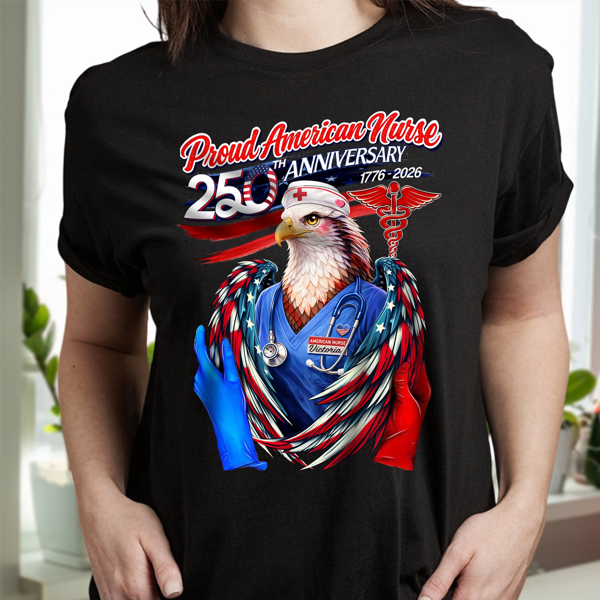 Personalized Name Proud American Nurse 250th Anniversary Dark Shirt LM32 899043
