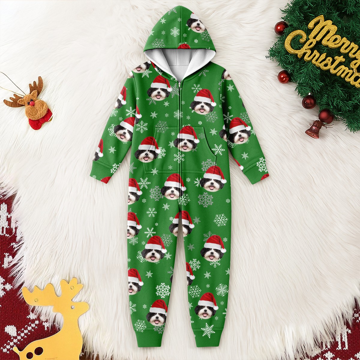 Custom Dog Photo Santa Christmas Onesie Pajamas CH07 899306