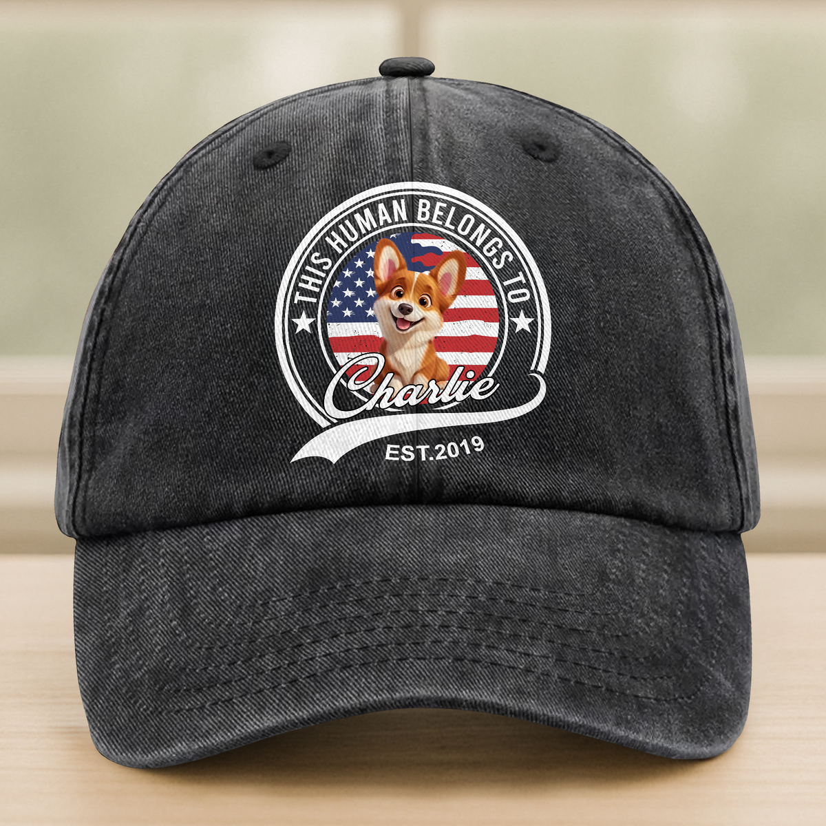 Custom Cute 3D Dog - Human Belongs To Dog Washed Denim Baseball Cap HA75 898152