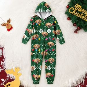 Custom Dog Face Funny Christmas Lights Onesie Pajamas HO82 900390