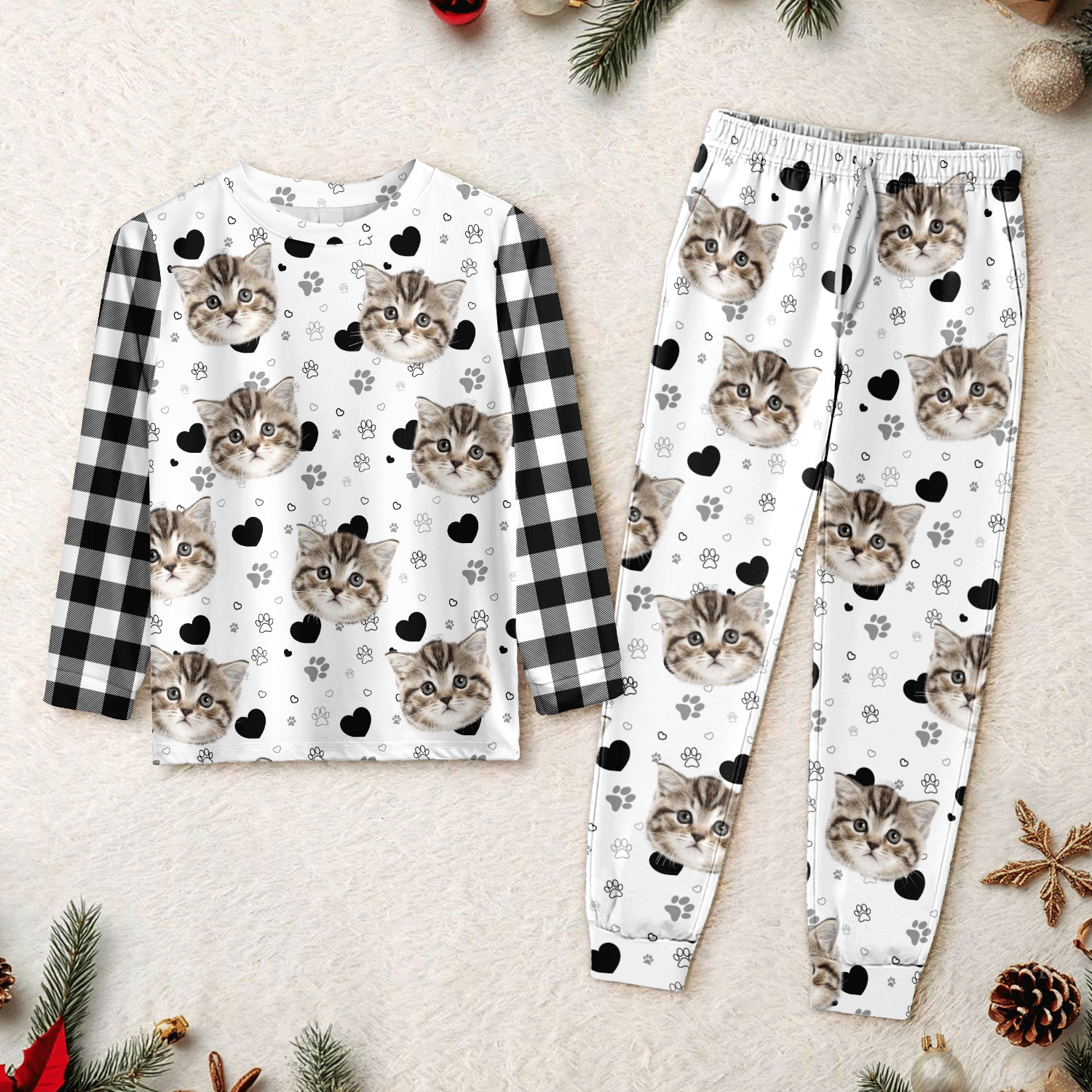 Custom Cat Photo Plaid Sleepwear Christmas Gift For Cat Lovers CH07 899648