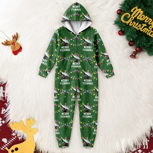 Custom Photo Merry Fishmas Onesie Pajamas, Christmas Gift For Family, Fishing Lovers HO82 900632