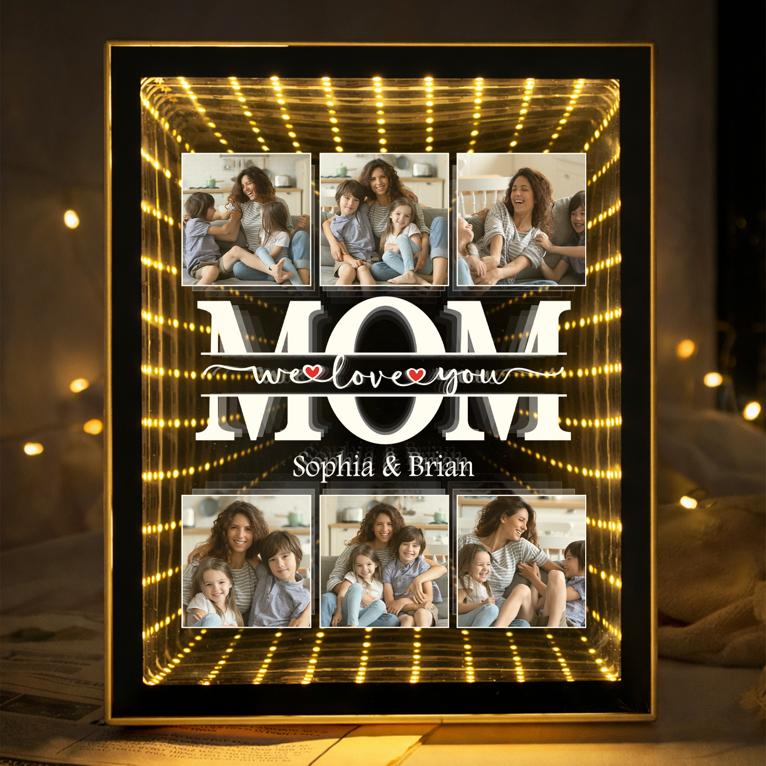 Personalized Mom We Love You Photo Infinity Mirror Light Box CH07 910924