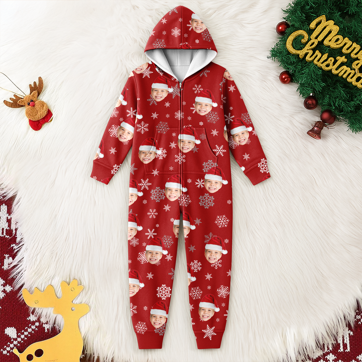 Custom Kid Santa Photo Christmas Onesie Pajamas CH07 899310