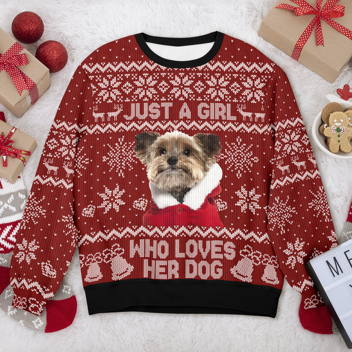 Custom Photo Just A Girl Who Loves Her Dog Ugly Sweater For Christmas TH10 896277