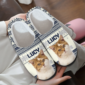 Custom Cat Photo Christmas Slipper For Cat Lovers CH07 896784