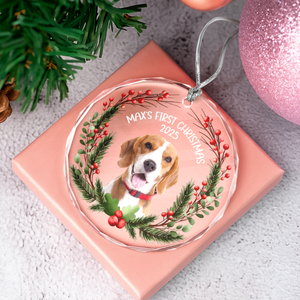 Custom Photo Baby Dog First Christmas 2025 Glass Ornament For Dog Lovers LM32 897103
