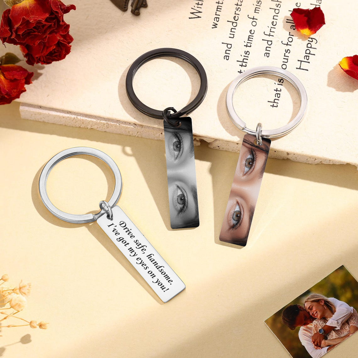 Custom Eyes Photo With Message Metal Keychain Valentine's Gift CH07 910424