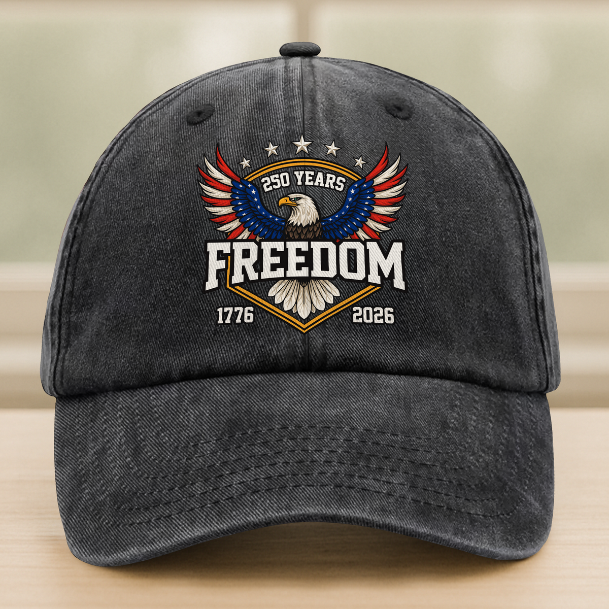 250 Years of Freedom America  1776–2026 Anniversary Washed Denim Baseball Cap HA75 898690