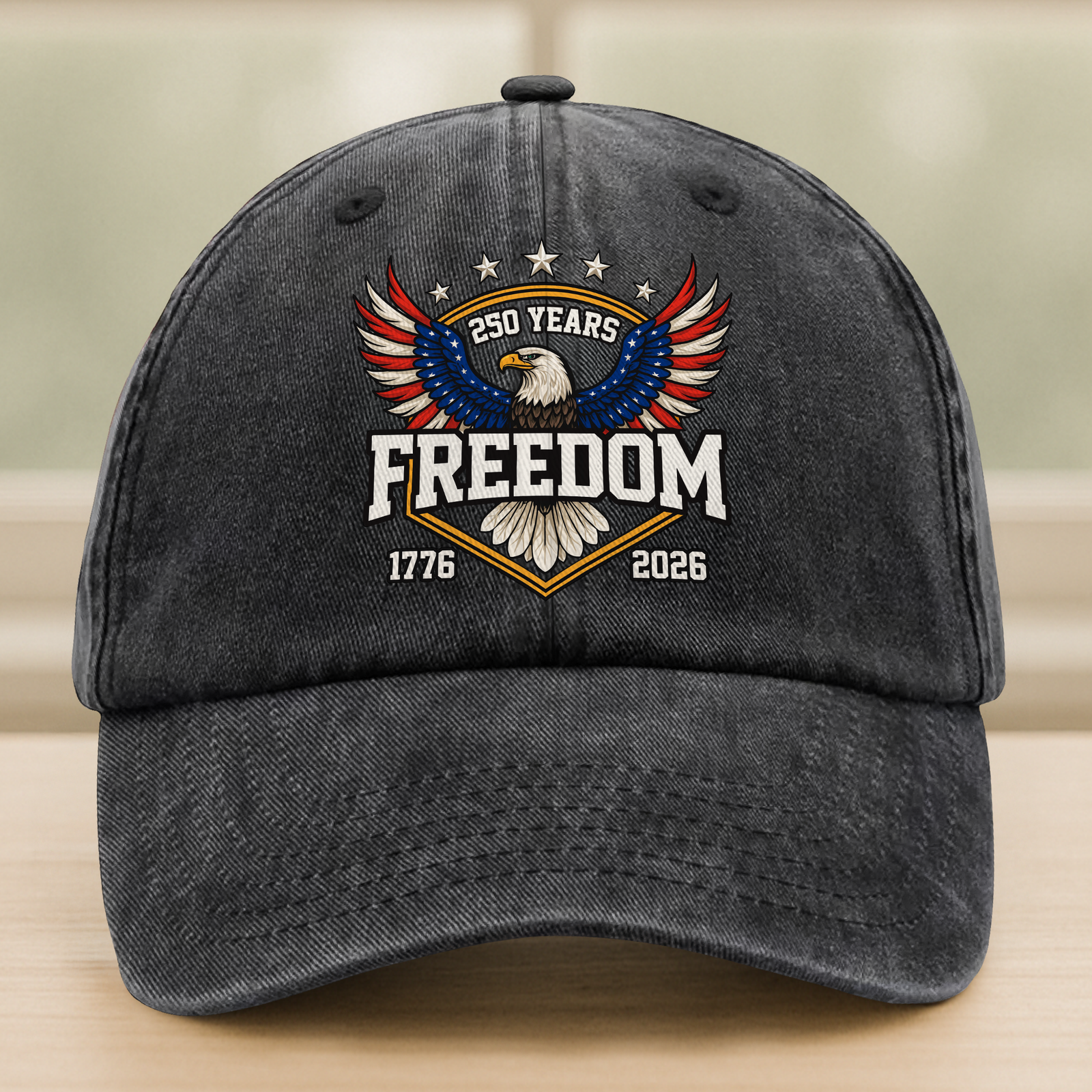 250 Years of Freedom America  1776–2026 Anniversary Washed Denim Baseball Cap HA75 898690