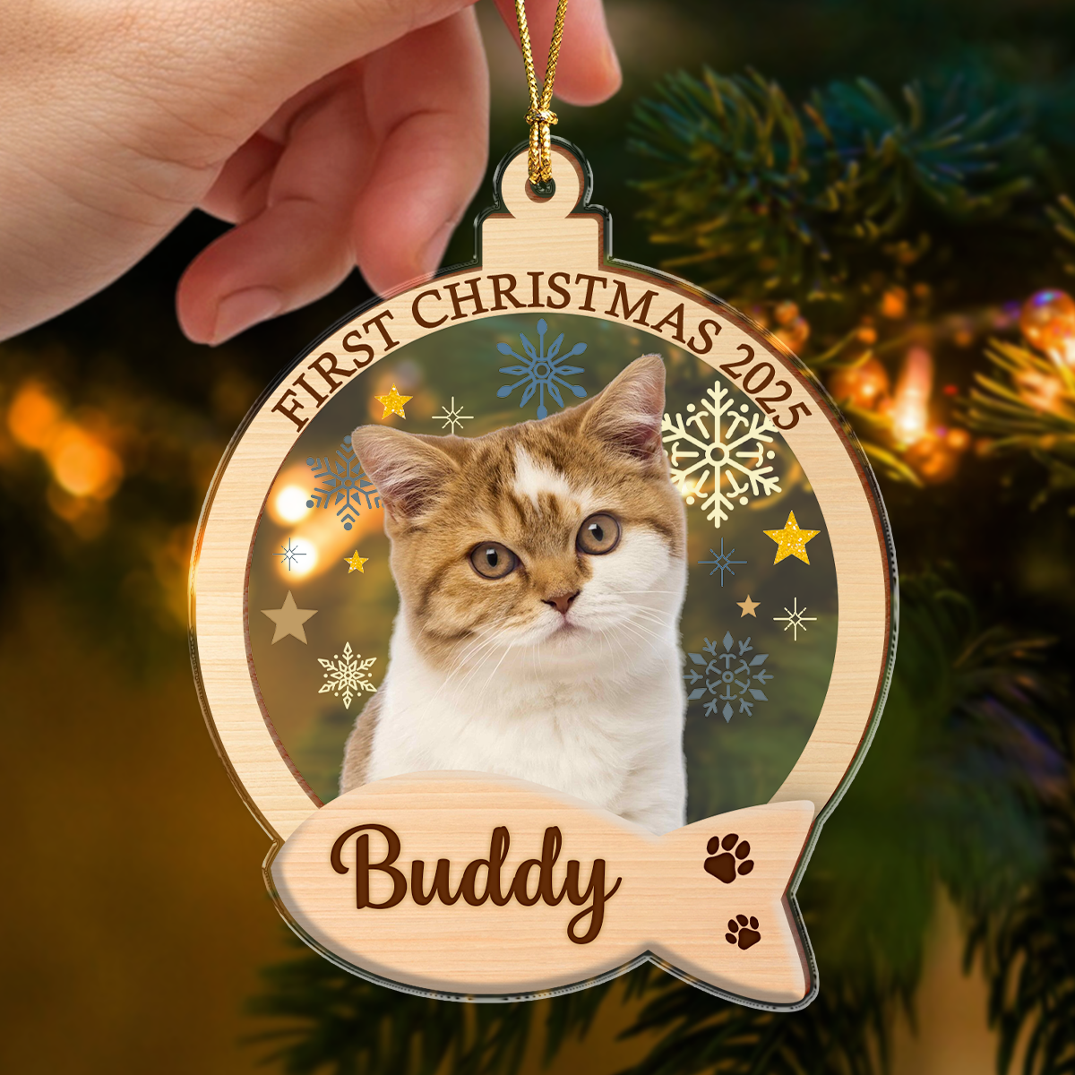 Custom Photo Cat First Christmas Wood And Acrylic Ornament HA75 897838