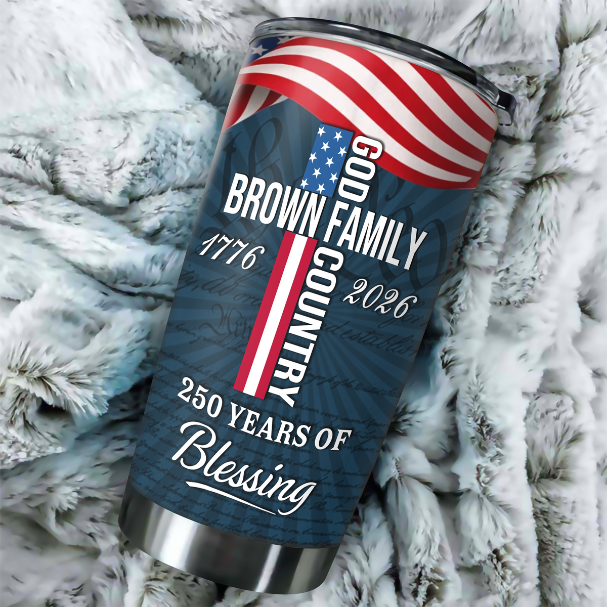 Custom Family Name Patriotic American, 250 Years of Blessing God Fat Tumbler LM32 899015