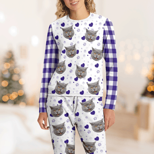 Custom Cat Photo Plaid Sleepwear Christmas Gift For Cat Lovers CH07 899648