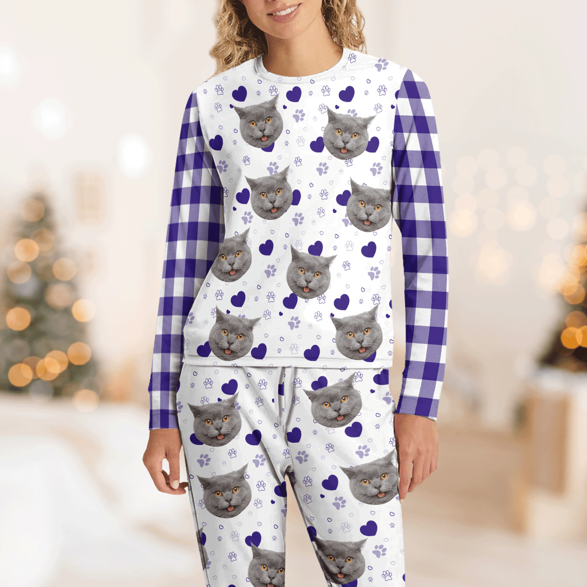 Custom Cat Photo Plaid Sleepwear Christmas Gift For Cat Lovers CH07 899648