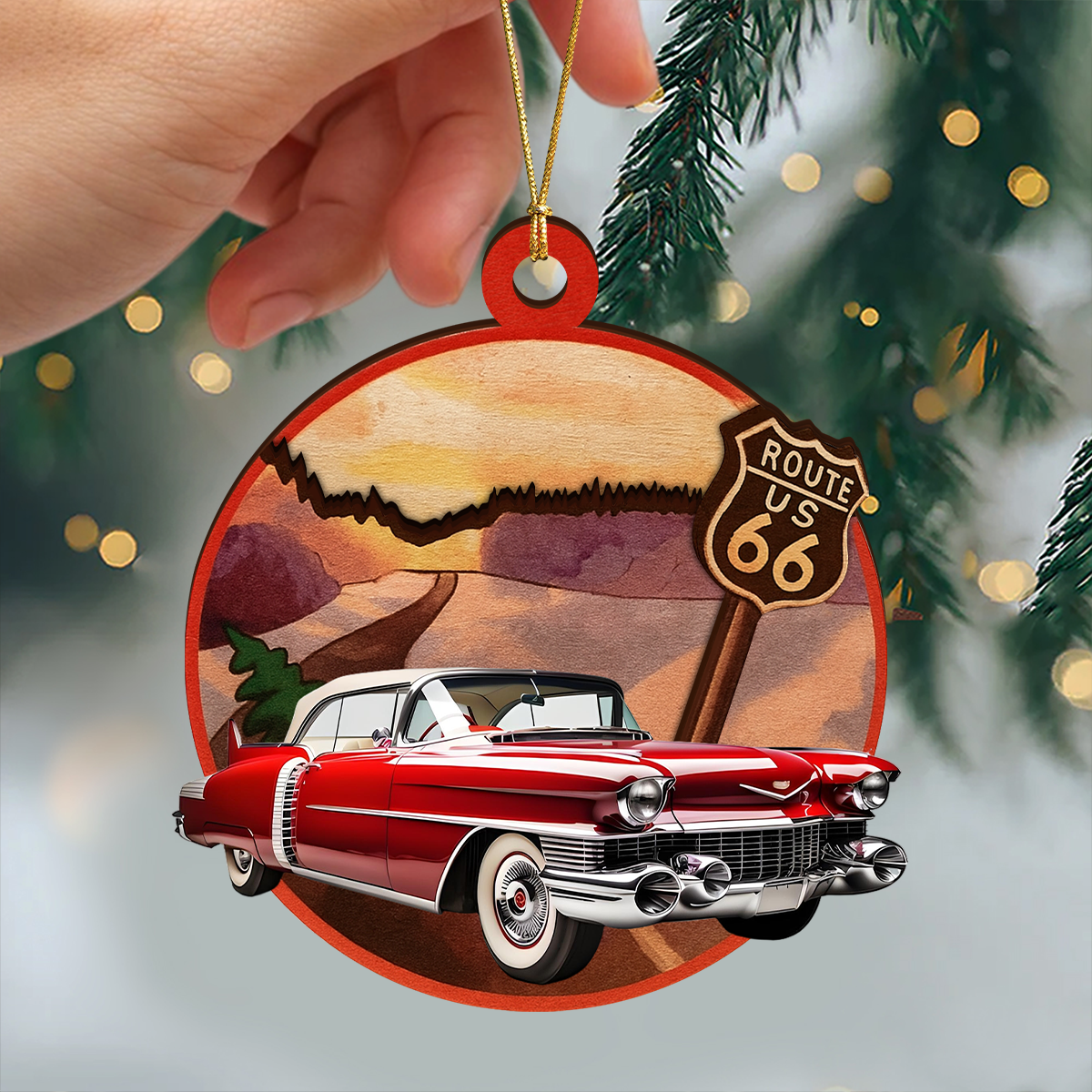 Custom Car Photo Route 66 Xmas 2 Layer Wooden Ornament TH10 894871