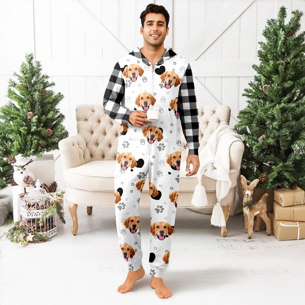Custom Dog Photo Plaid Onsie Pajamas Christmas Gift For Pet Lovers CH07 896648