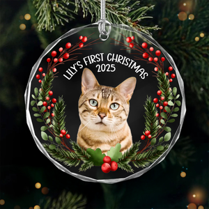 Custom Photo Baby Cat First Christmas 2025 Glass Ornament For Cat Lovers LM32 897105